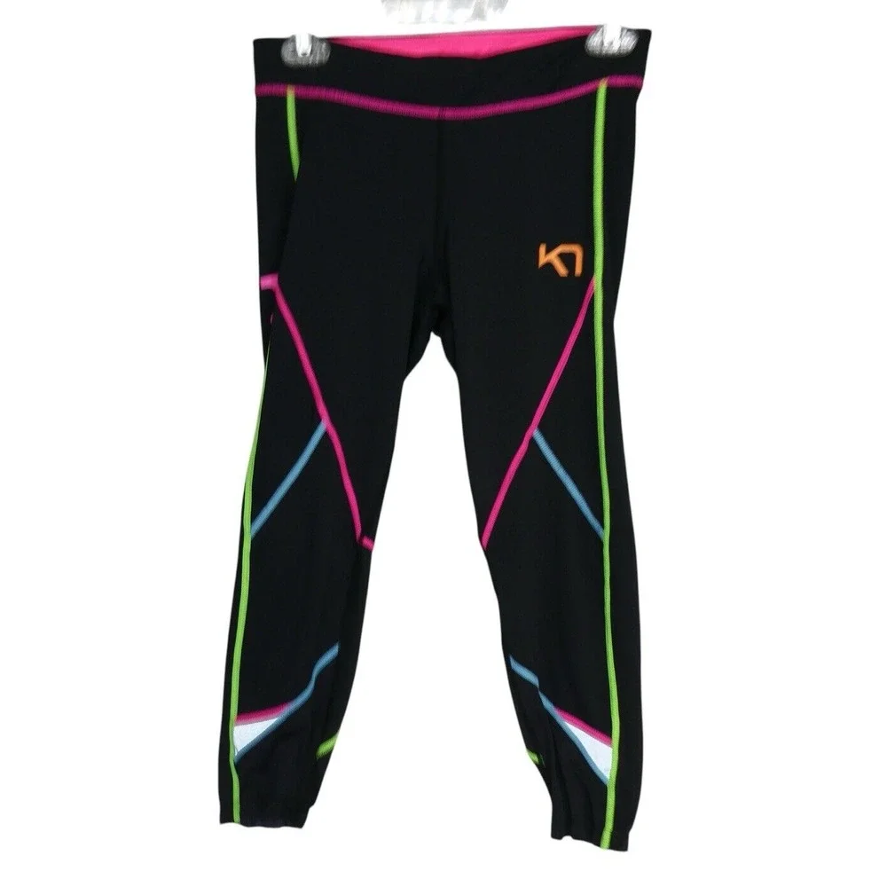 Kari Traa Leggings Pants Size M crop black colorful spellout - Picture 3 of 15